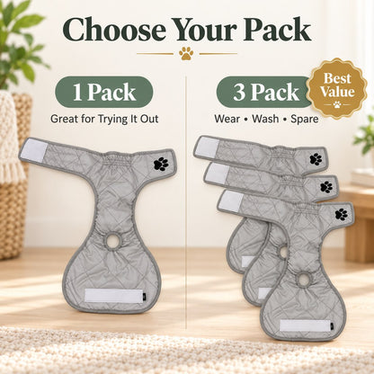 gray washable female dog diaper three pack