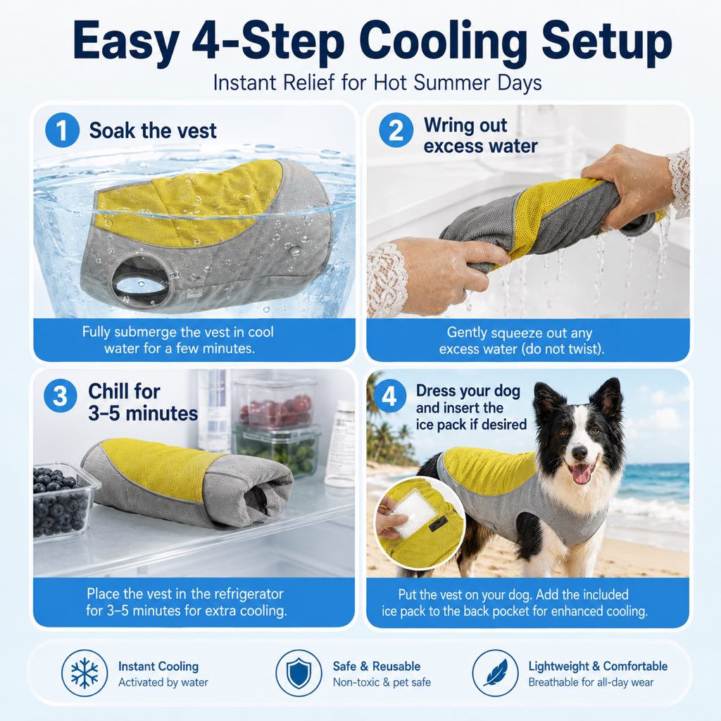 Paws in Awe Water-Activated Dog Cooling Vest for Summer Walks & Hikes - Breathable Heat-Relief Vest with Ice Pack Pocket image 3