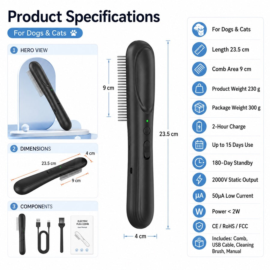 Paws in Awe Electric Flea Comb for Dogs & Cats – At-Home Flea Check & Loose Hair Grooming Without Sprays image 9