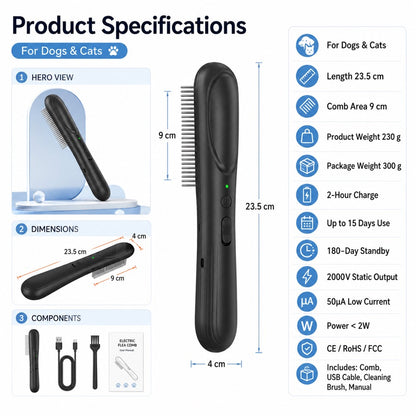 Paws in Awe Electric Flea Comb for Dogs & Cats – At-Home Flea Check & Loose Hair Grooming Without Sprays image 9