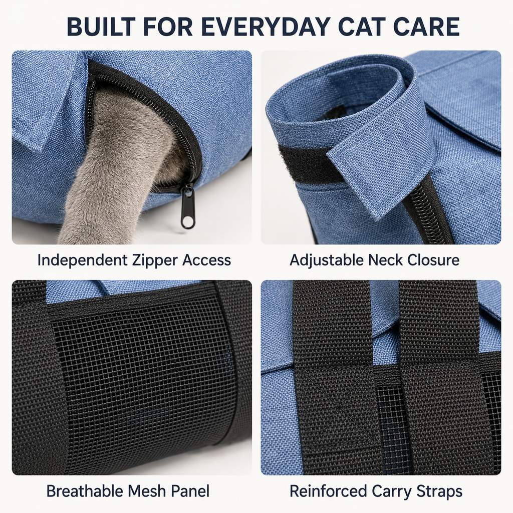 Water-resistant lining cat grooming restraint bag