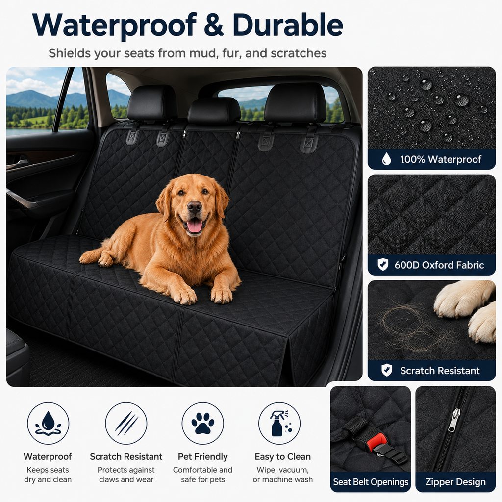 Paws in Awe Waterproof Dog Car Back Seat Cover for Road Trips - Protects from Mud, Fur & Scratches image 4