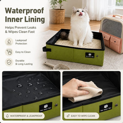 Waterproof inner lining travel cat litter box