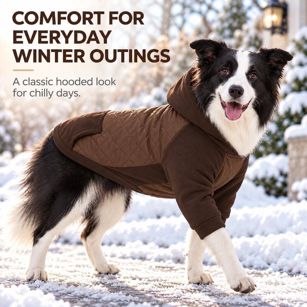 coffee brown hooded quilted dog coat for everyday winter outings