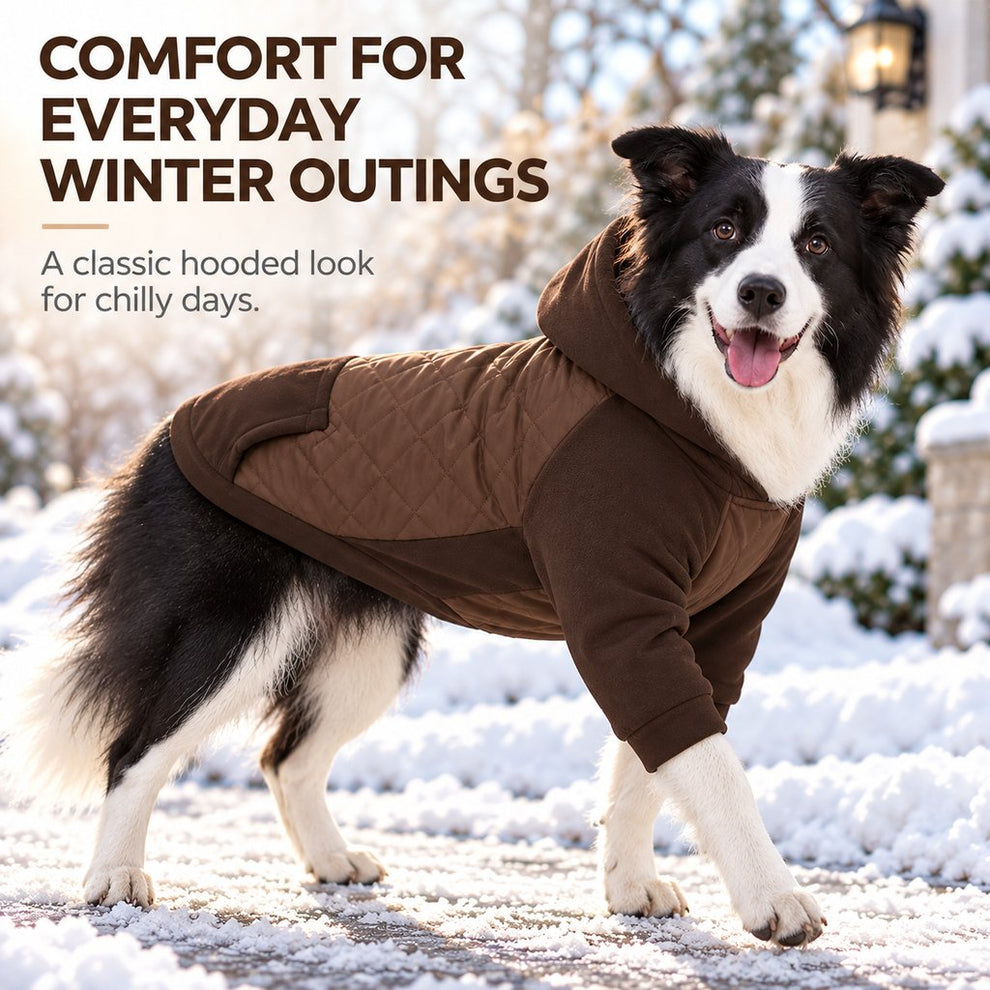 coffee brown hooded quilted dog coat for everyday winter outings