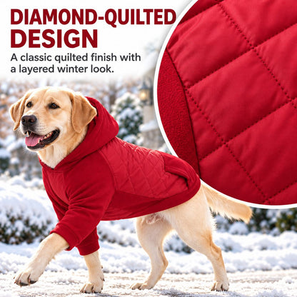 diamond-quilted red winter dog jacket design
