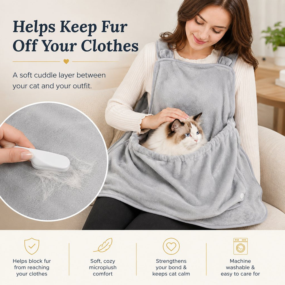 Paws in Awe Wearable Cat Cuddle Apron for Reading & Working at Home - Soft Plush Lap Pouch Helps Keep Cats Cozy and Fur Off Clothes image 8