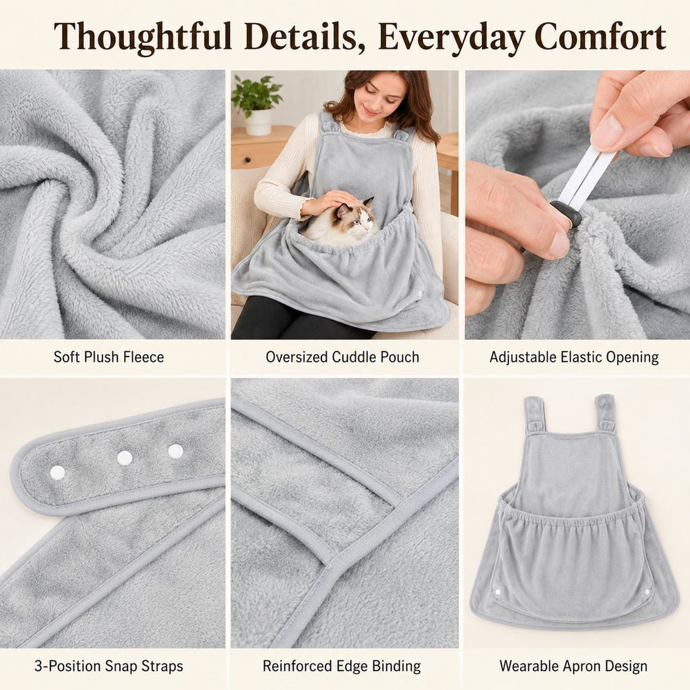 Paws in Awe Wearable Cat Cuddle Apron for Reading & Working at Home - Soft Plush Lap Pouch Helps Keep Cats Cozy and Fur Off Clothes image 9