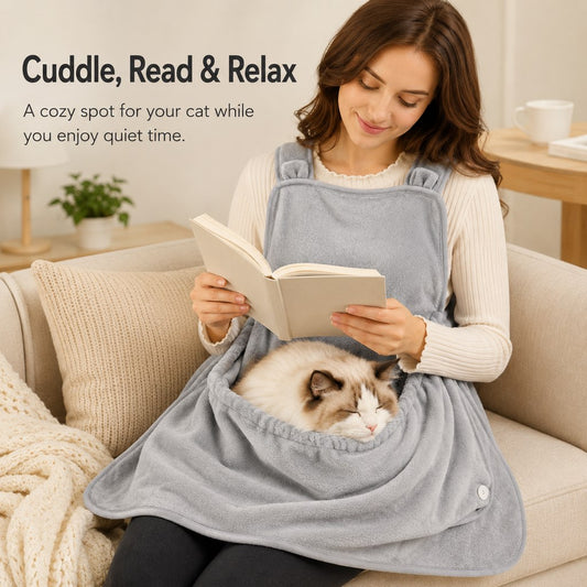 Paws in Awe Wearable Cat Cuddle Apron for Reading & Working at Home - Soft Plush Lap Pouch Helps Keep Cats Cozy and Fur Off Clothes image 2