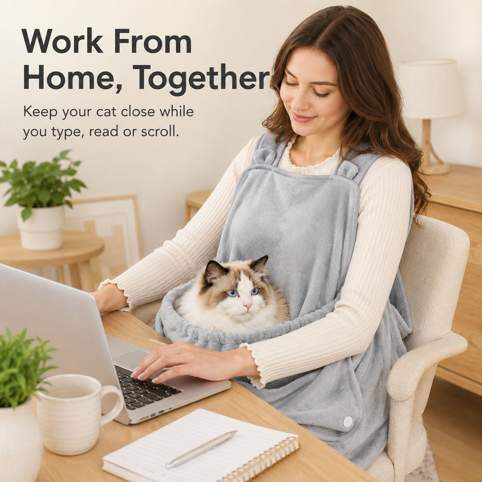 Paws in Awe Wearable Cat Cuddle Apron for Reading & Working at Home - Soft Plush Lap Pouch Helps Keep Cats Cozy and Fur Off Clothes image 3