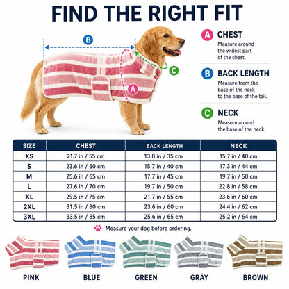 Wearable dog drying towel size guide