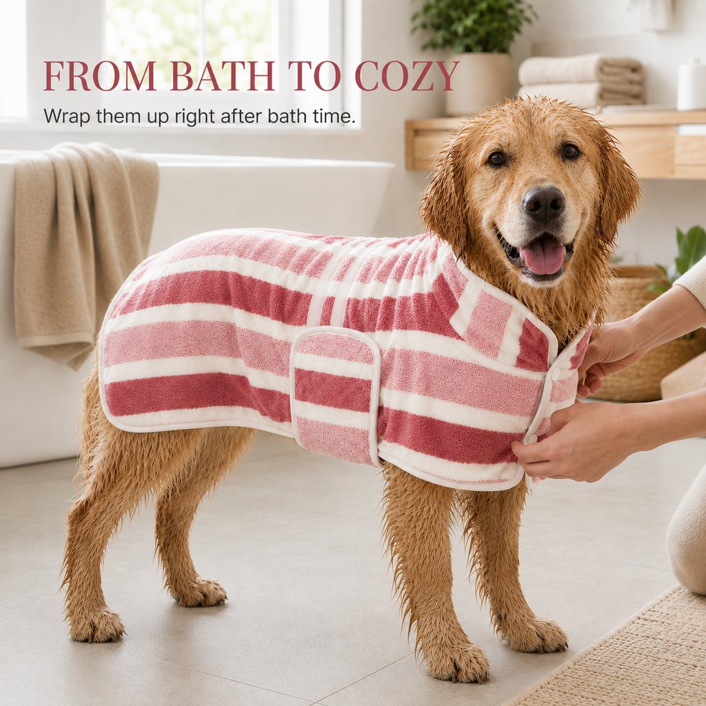 Wearable microfiber dog drying towel pink wrap main image