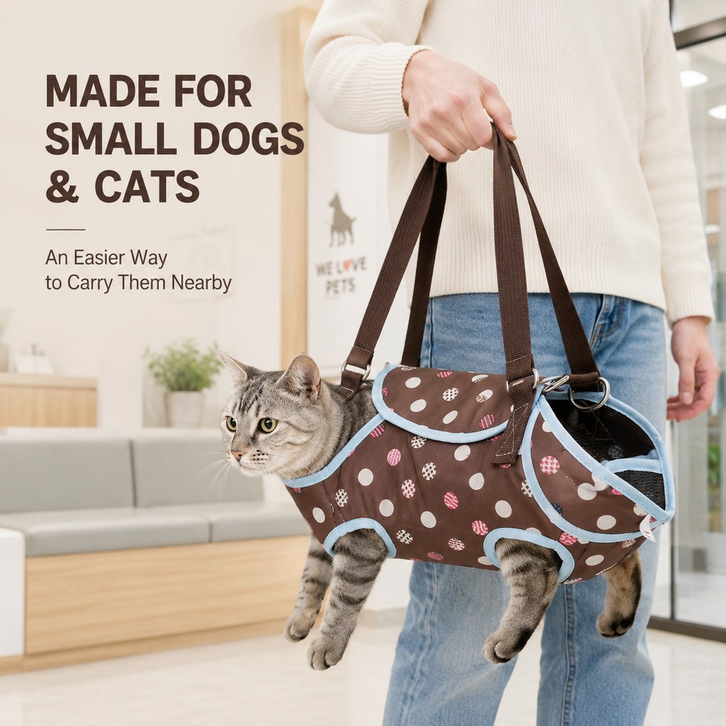 Brown polka dot wearable pet carrier harness for cats