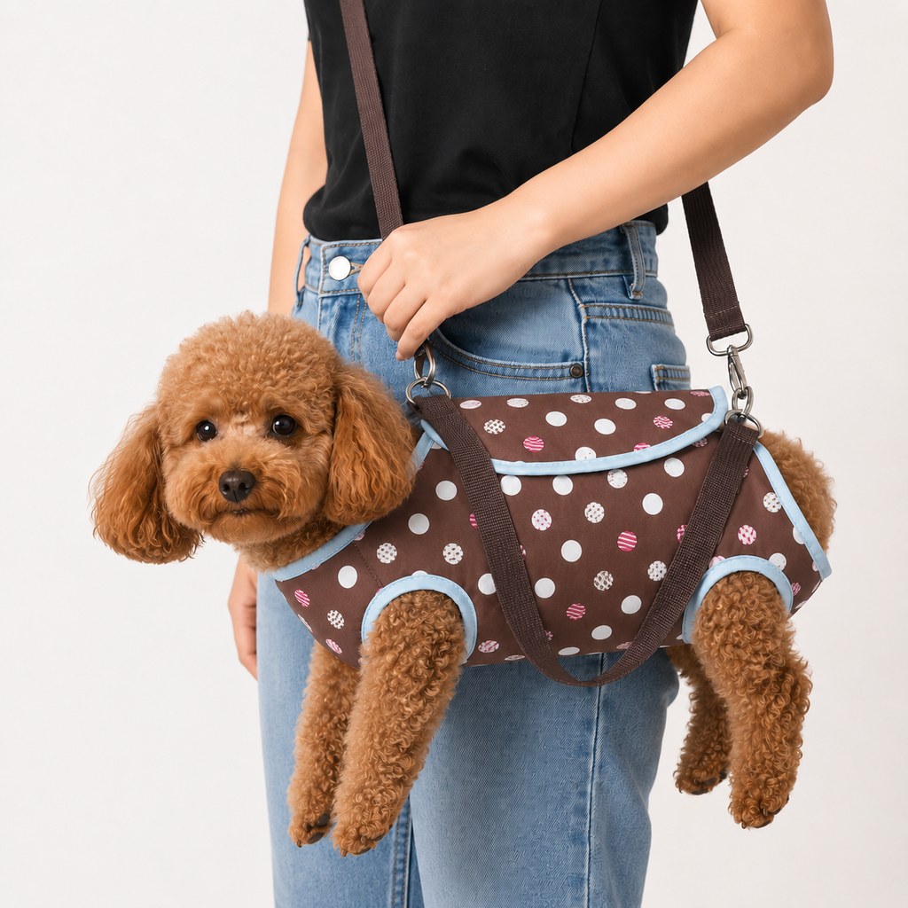 Brown polka dot wearable pet carrier harness