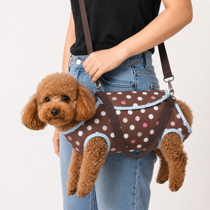 Brown polka dot wearable pet carrier harness