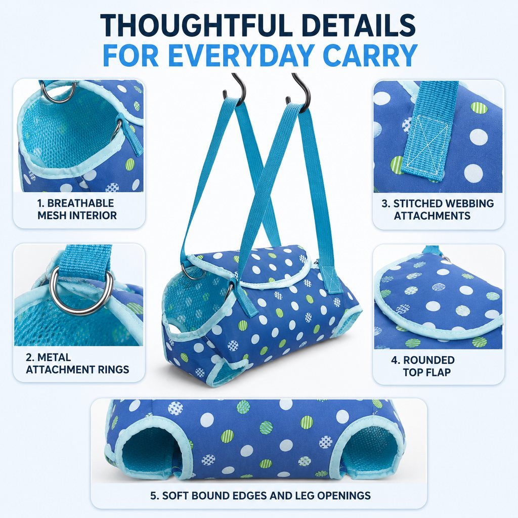 Wearable pet carrier thoughtful details for everyday carry