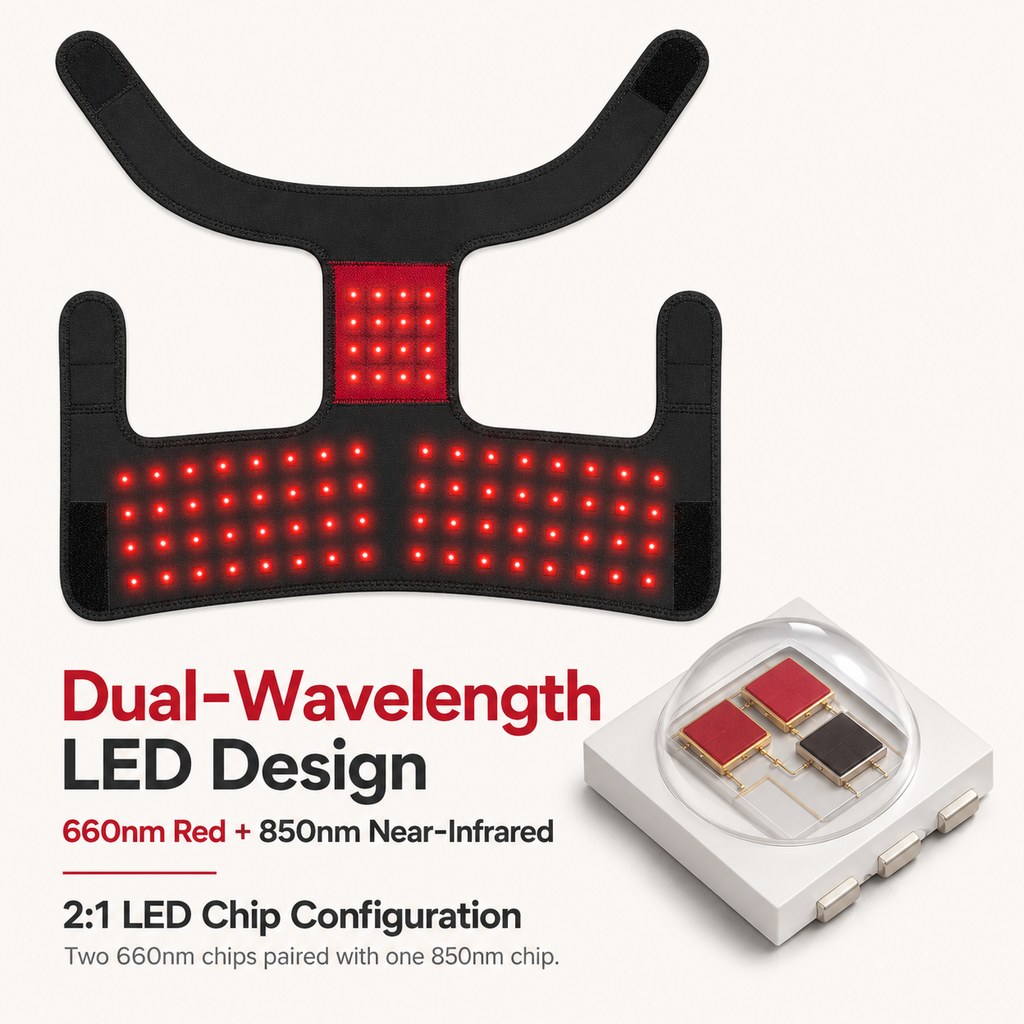 Dual-wavelength LED design with 660nm red and 850nm near-infrared light