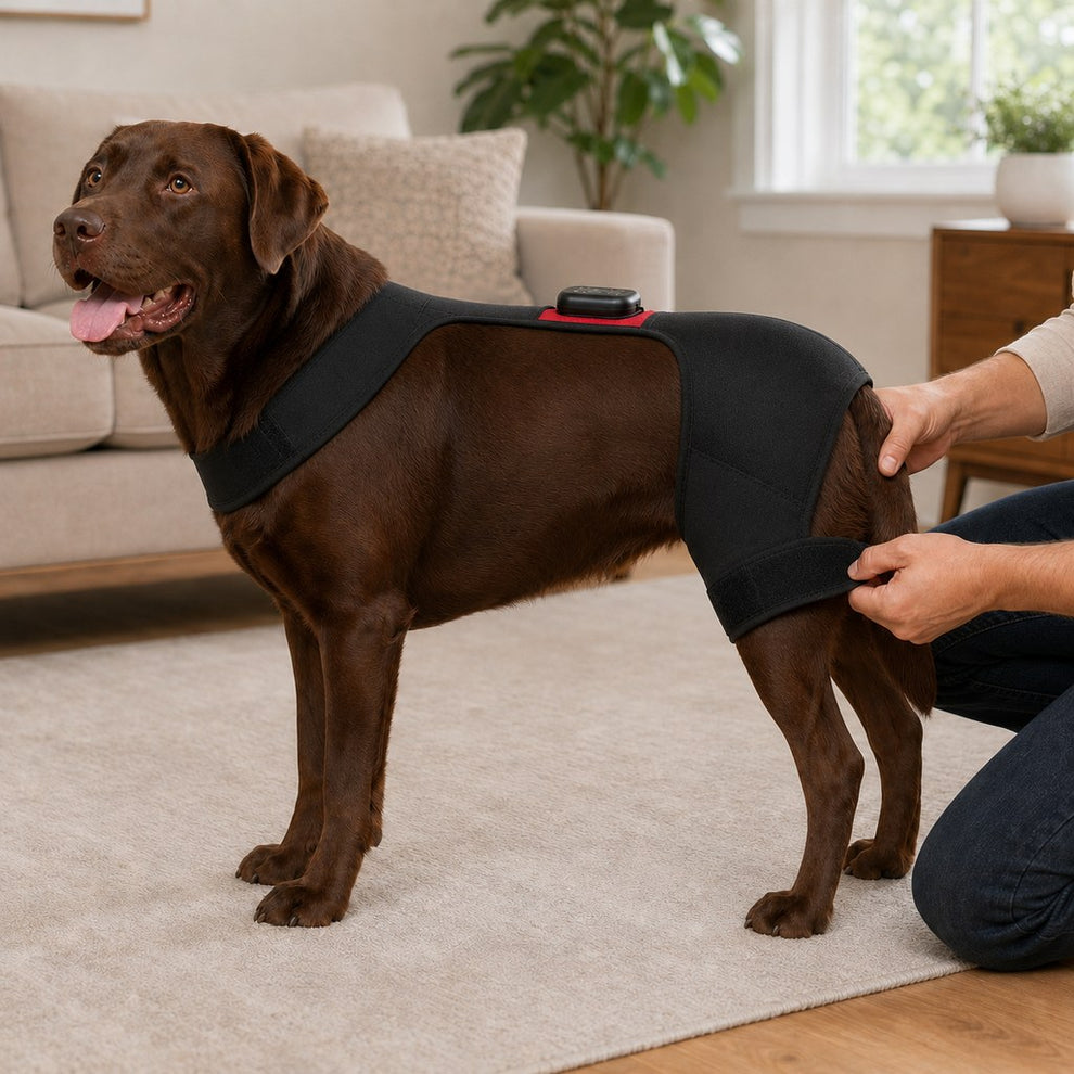 Wearable red and near-infrared hip wrap for dogs