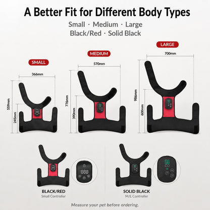Size guide for black red and solid black dog hip light wrap