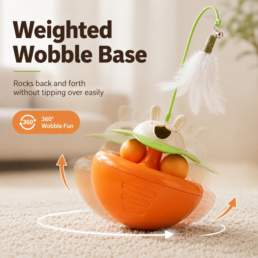 Paws in Awe Interactive Wobble Cat Toy for Indoor Cats - Treat-Dispensing Feather Teaser That Keeps Cats Busy image 2
