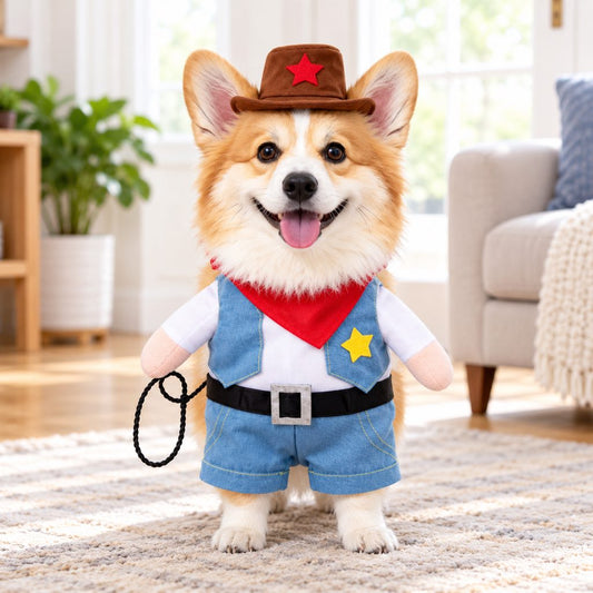 western cowboy dog costume with hat and red bandana