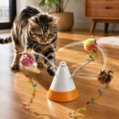 White MiaSpin rotating cat teaser toy