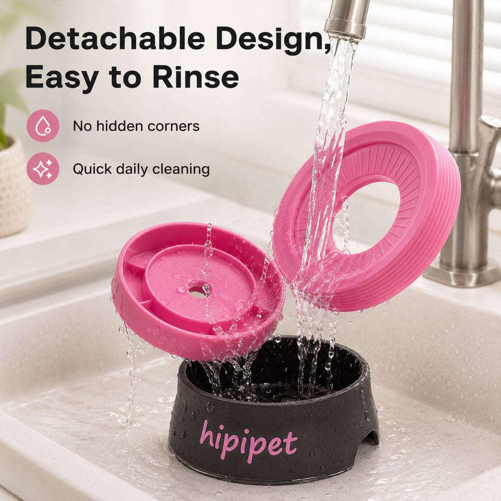 White and pink floating water bowl for dogs and cats