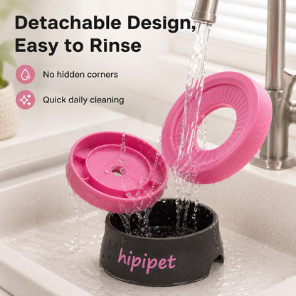 White and pink floating water bowl for dogs and cats