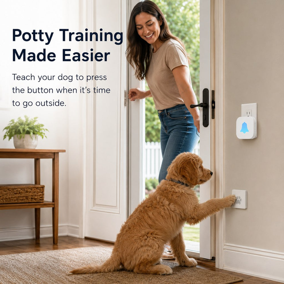 Paws in Awe Wireless Dog Doorbell for Potty Training - Self-Powered Paw Button & Plug-In Chime to Help Dogs Ask to Go Outside image 2