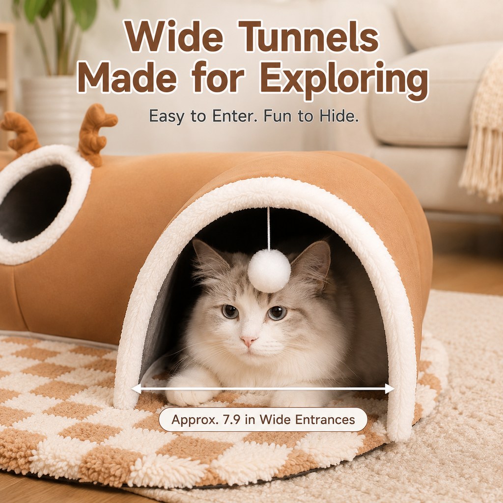 Paws in Awe 3-in-1 Multi-Cat Tunnel Bed & Play Mat for Indoor Cats - Spacious Cozy Hideaway for Shared Rest, Play & Less Bed Competition image 5