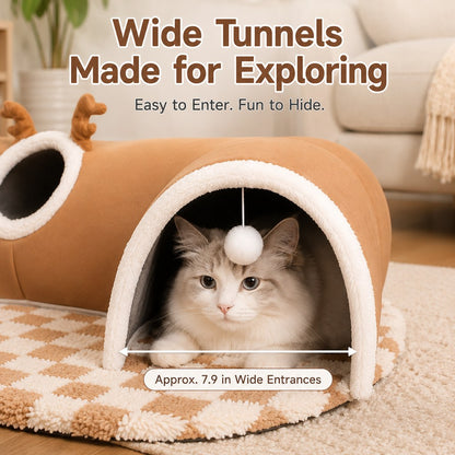 Paws in Awe 3-in-1 Multi-Cat Tunnel Bed & Play Mat for Indoor Cats - Spacious Cozy Hideaway for Shared Rest, Play & Less Bed Competition image 5