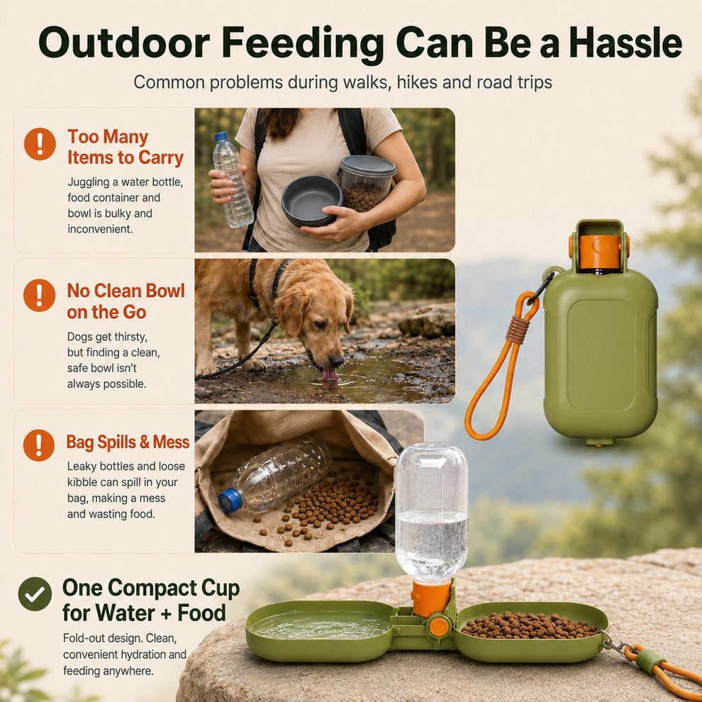 Portable Folding Pet Water & Food Cup for Walks & Hiking - 15.6 oz Leak-Resistant Dog & Cat Travel Bottle Bowl image 2