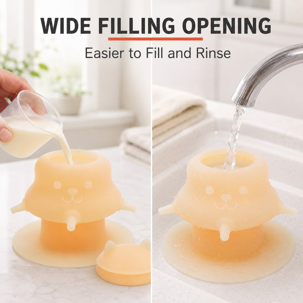 Wide filling opening for pet nursing feeder