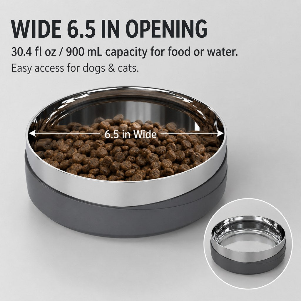 Wide 6.5 inch opening 30.4 oz pet bowl