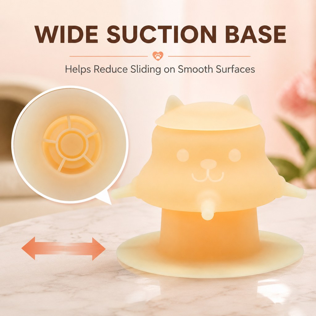 Wide suction base on pet nursing feeder