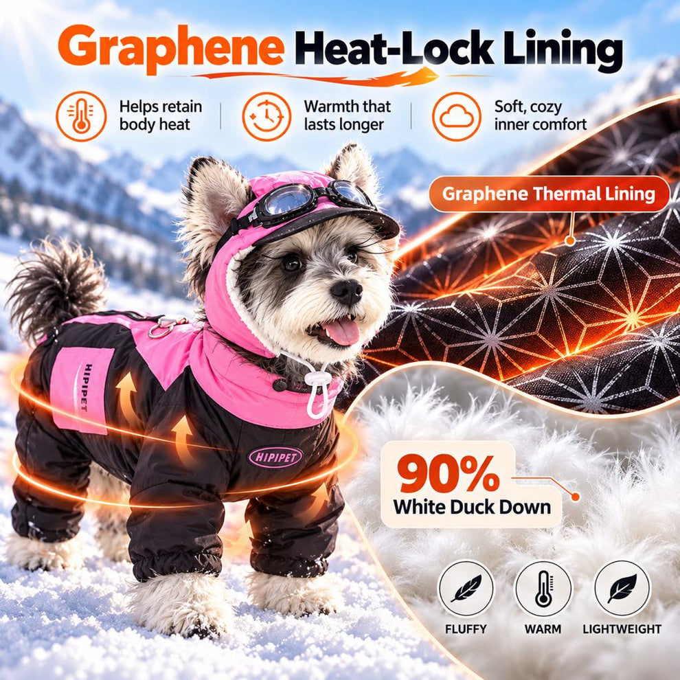 Graphene thermal lining feature graphic for dog snowsuit