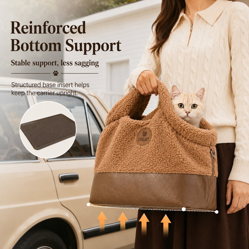Paws in Awe Winter Sherpa Pet Carrier Bag for Walks & Vet Visits - Stable Bottom, Secure Handheld Shoulder Tote for Cats & Small Pets image 7