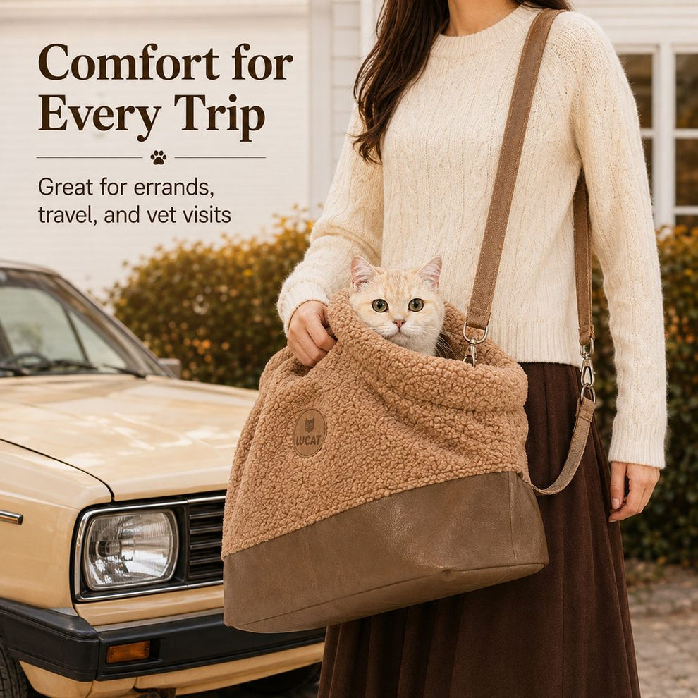 Paws in Awe Winter Sherpa Pet Carrier Bag for Walks & Vet Visits - Stable Bottom, Secure Handheld Shoulder Tote for Cats & Small Pets image 3