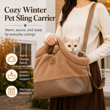 Paws in Awe Winter Sherpa Pet Carrier Bag for Walks & Vet Visits - Stable Bottom, Secure Handheld Shoulder Tote for Cats & Small Pets image 8