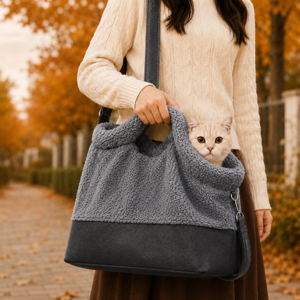 Paws in Awe Winter Sherpa Pet Carrier Bag for Walks & Vet Visits - Stable Bottom, Secure Handheld Shoulder Tote for Cats & Small Pets image 10