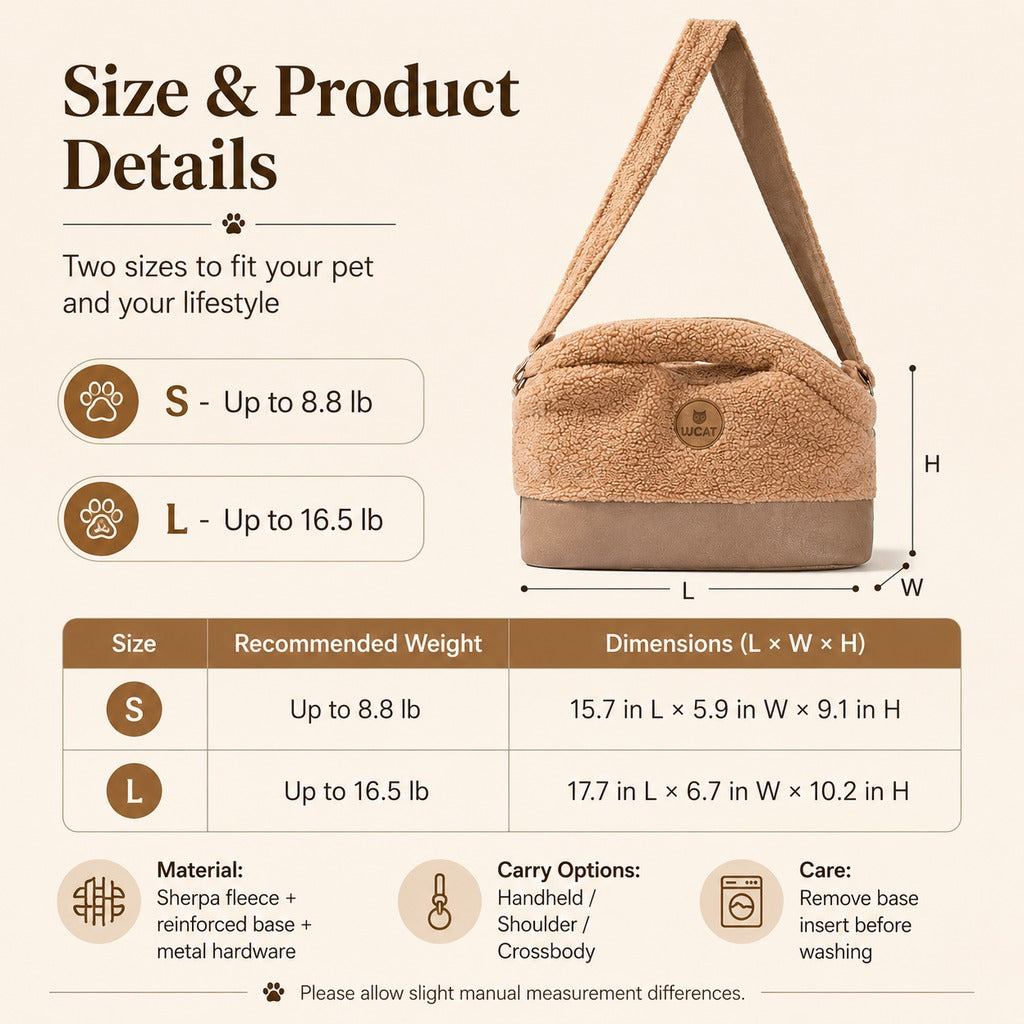 Paws in Awe Winter Sherpa Pet Carrier Bag for Walks & Vet Visits - Stable Bottom, Secure Handheld Shoulder Tote for Cats & Small Pets image 2