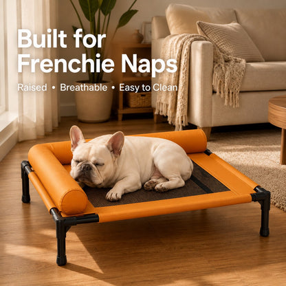 Wipe-clean faux leather dog bed with breathable mesh