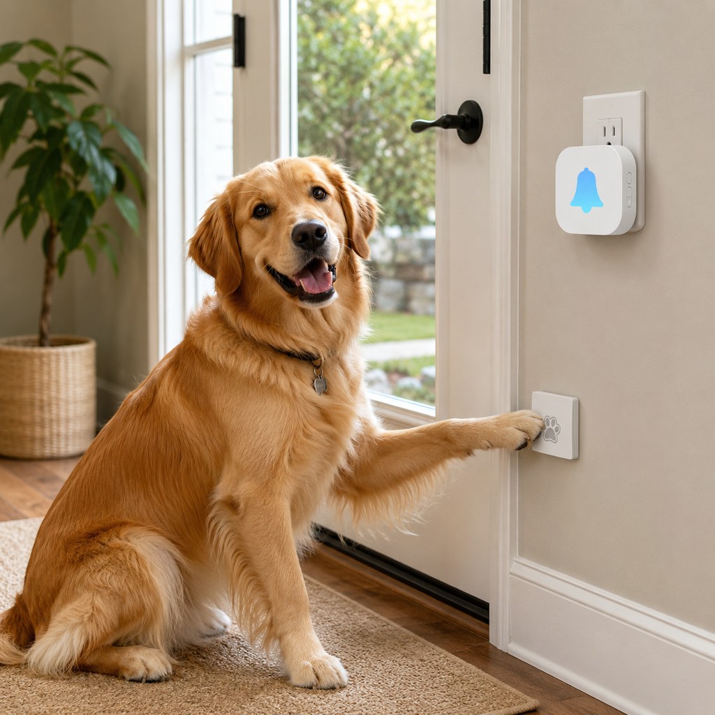 Paws in Awe Wireless Dog Doorbell for Potty Training - Self-Powered Paw Button & Plug-In Chime to Help Dogs Ask to Go Outside image 1