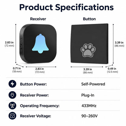 Paws in Awe Wireless Dog Doorbell for Potty Training - Self-Powered Paw Button & Plug-In Chime to Help Dogs Ask to Go Outside image 10