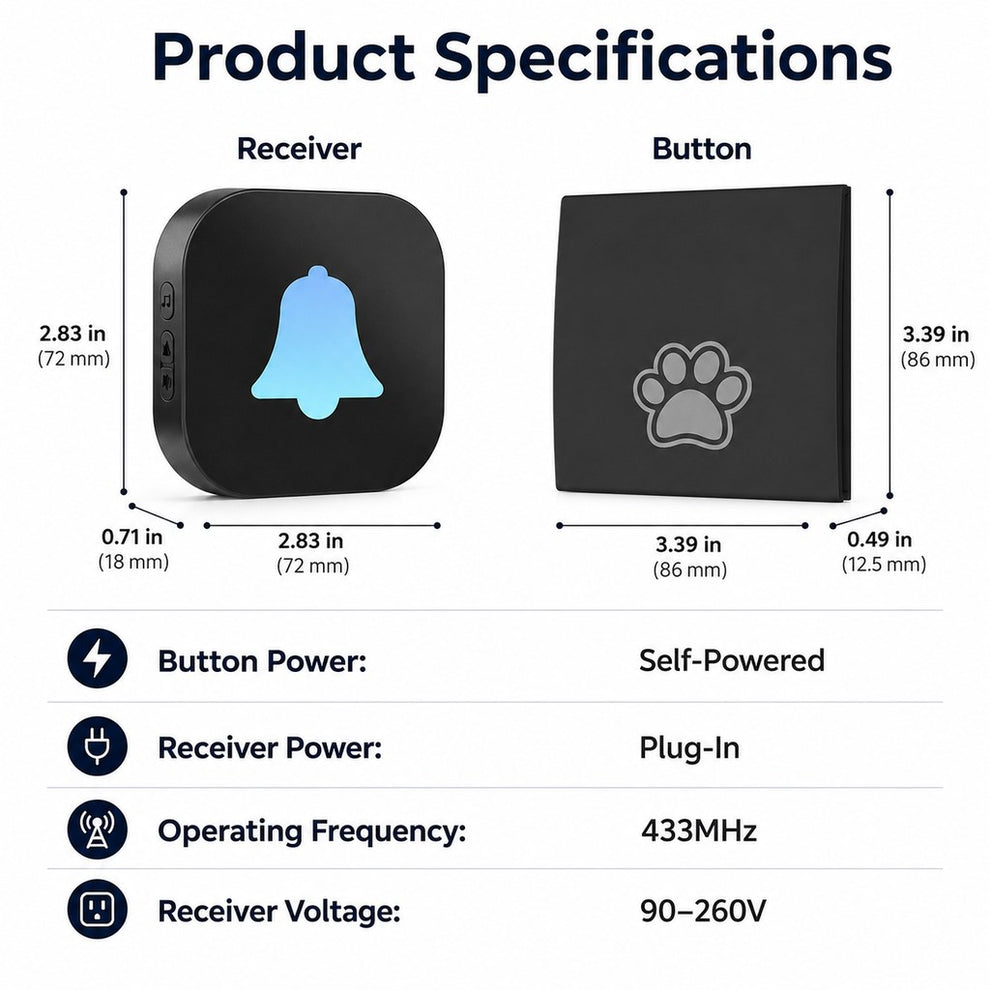 Paws in Awe Wireless Dog Doorbell for Potty Training - Self-Powered Paw Button & Plug-In Chime to Help Dogs Ask to Go Outside image 10