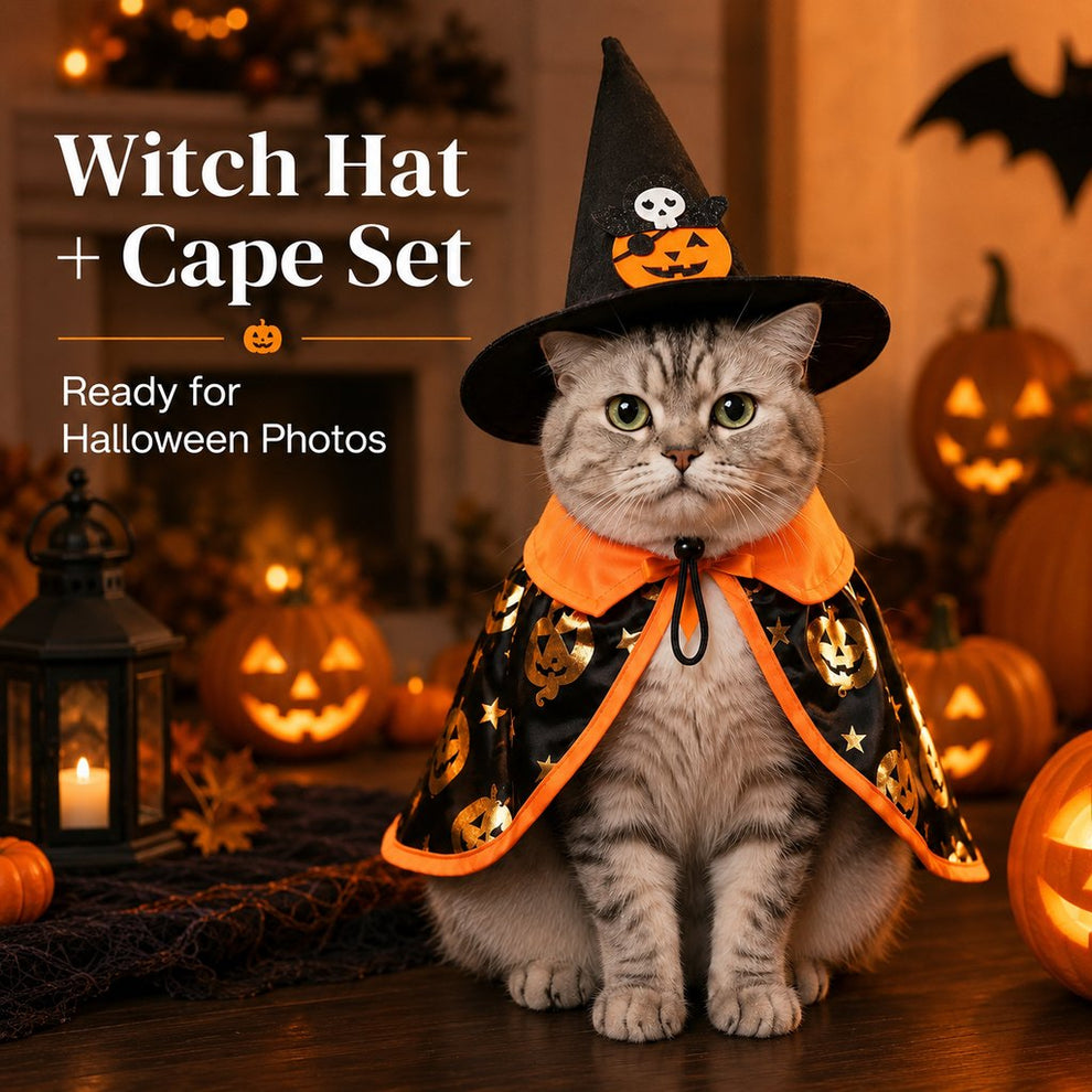 Halloween cat witch hat and cape costume set