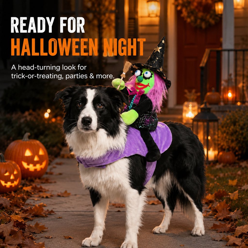 Paws in Awe 3D Witch Rider Halloween Pet Costume for Trick-or-Treating, Parties & Photos – Instant Funny Look for Dogs & Cats image 2