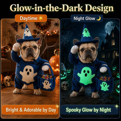 Paws in Awe Glow-in-the-Dark Ghost Wizard Dog Costume with Hat & Treat Bag, Halloween Pet Outfit for Trick-or-Treat, Parties, Photos & Costume Events image 5