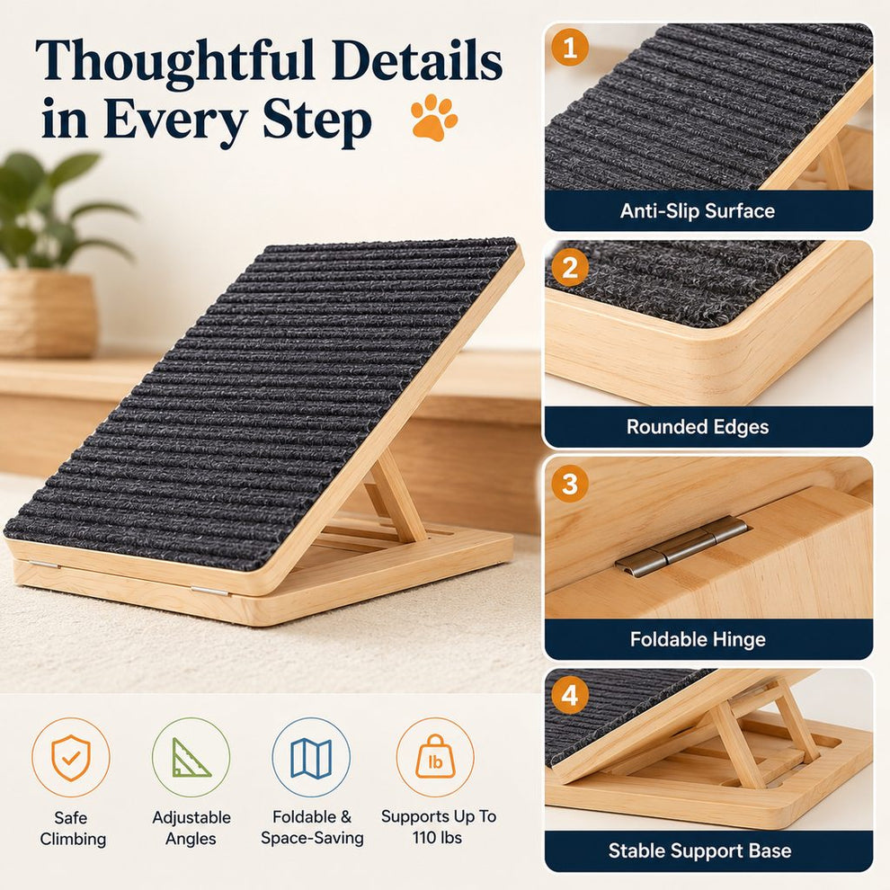 Foldable Wooden Dog Stairs for Small Dogs - Non-Slip Pet Ramp for Sofa, Bed & Indoor Steps image 8