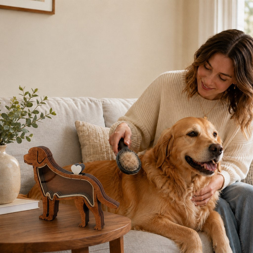 Wooden pet fur keepsake box for grooming memories and pet loss